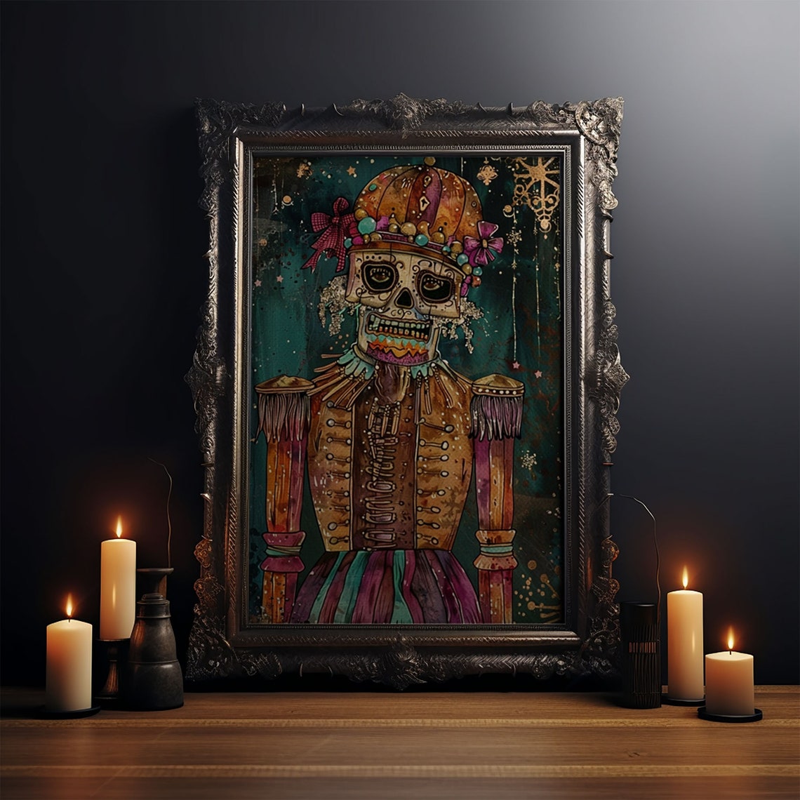 Skeleton Nutcracker Colorful Festive Halloween Day Of Dead Art Poster - Image 3