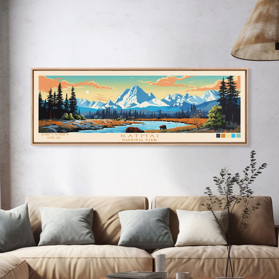 Katmai National Park Brown Bears River Sunset Mountain Travel Poster - Image 4