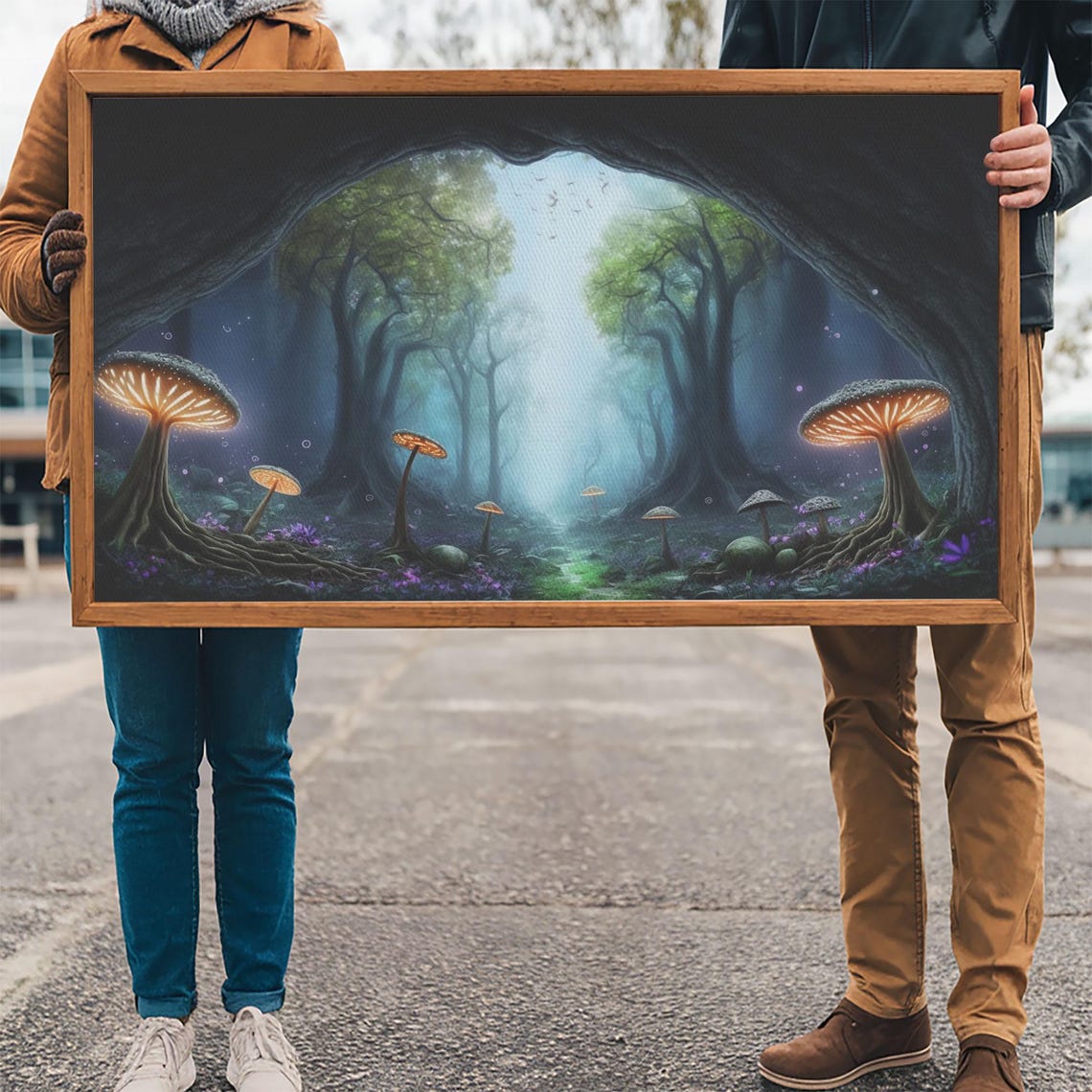 Glowing Mushroom Forest Hollow Tree Magical Butterflies Misty Poster - Image 3