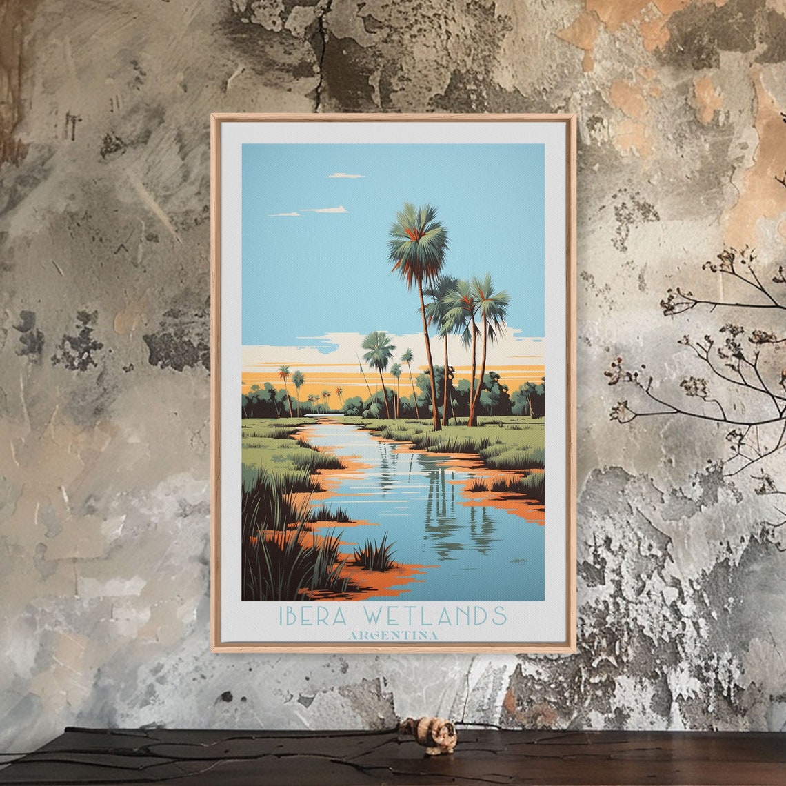 Ibera Wetlands Argentina Marsh Channel Palm Trees Sunset Travel Poster - Image 5