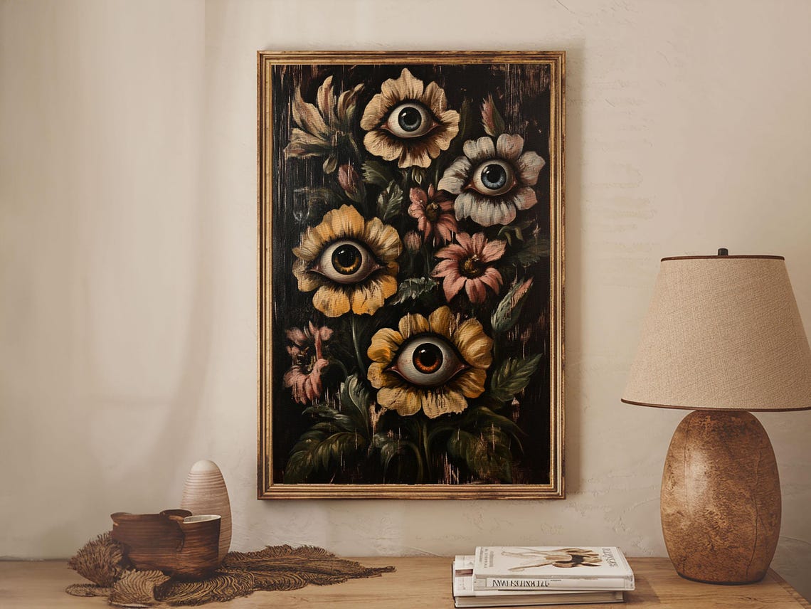 Gothic Flowers With Eyes Dark Botanical Macabre Painting Print - Image 5