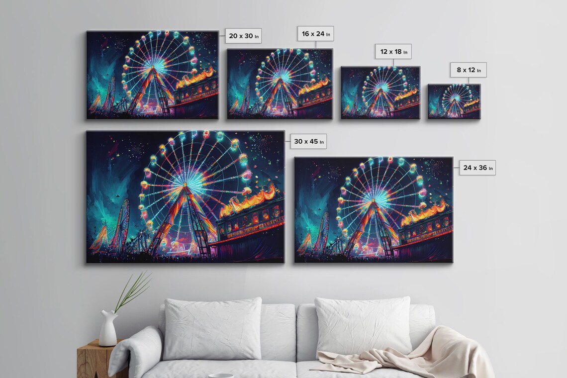 Vaporwave Ferris Wheel Watercolor Art Print, Boardwalk - Image 2