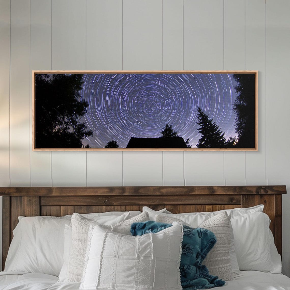Spiral Star Trails Night Sky Over Pine Trees Photography Poster - Image 2