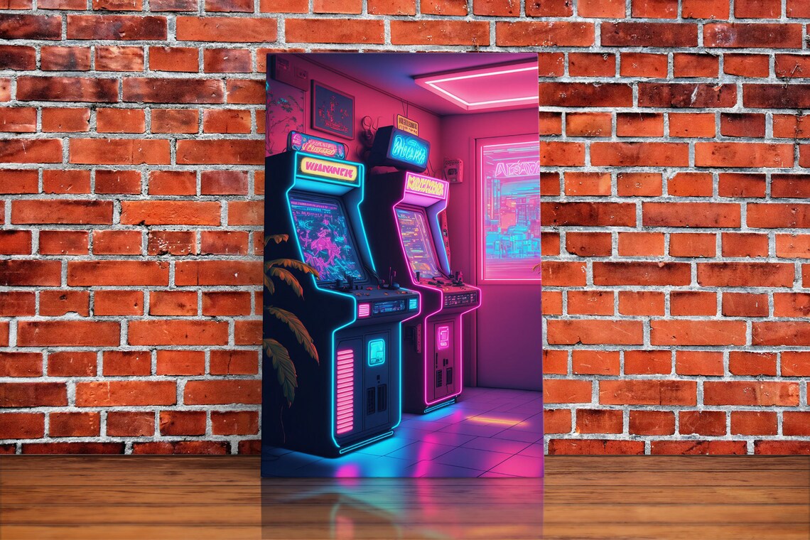 Retrowave Arcade Room Neon Gamer Art, Poster Print - Image 6