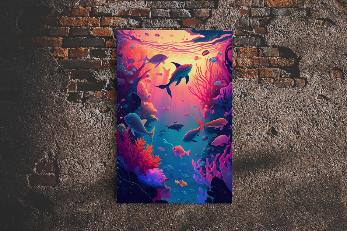 80s Vibe Under The Sea Coral Reef Art Framed Print Fish And Reef Art