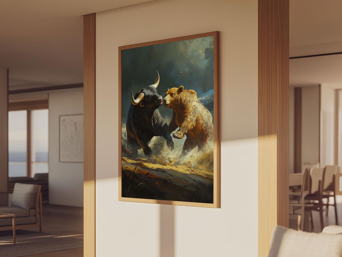 Bull And Bear Clash Framed Print Rustic Wall Art Gift Idea Decor Wild Animals Artwork Moody Wall Art Rustic Living Room Decor - Image 6