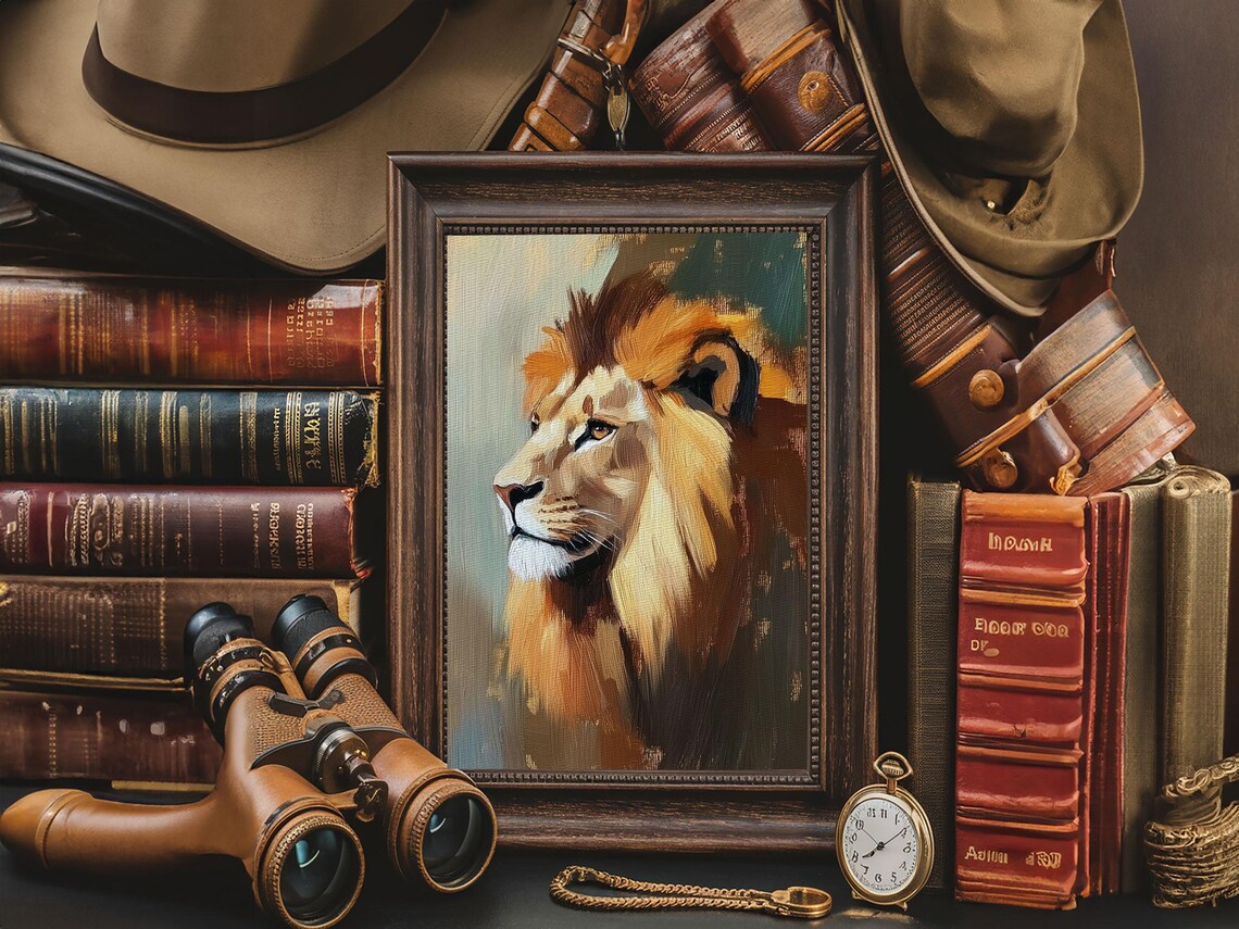 Golden Lion Profile Oil Painting Majestic Wild Animal Portrait Poster - Image 3