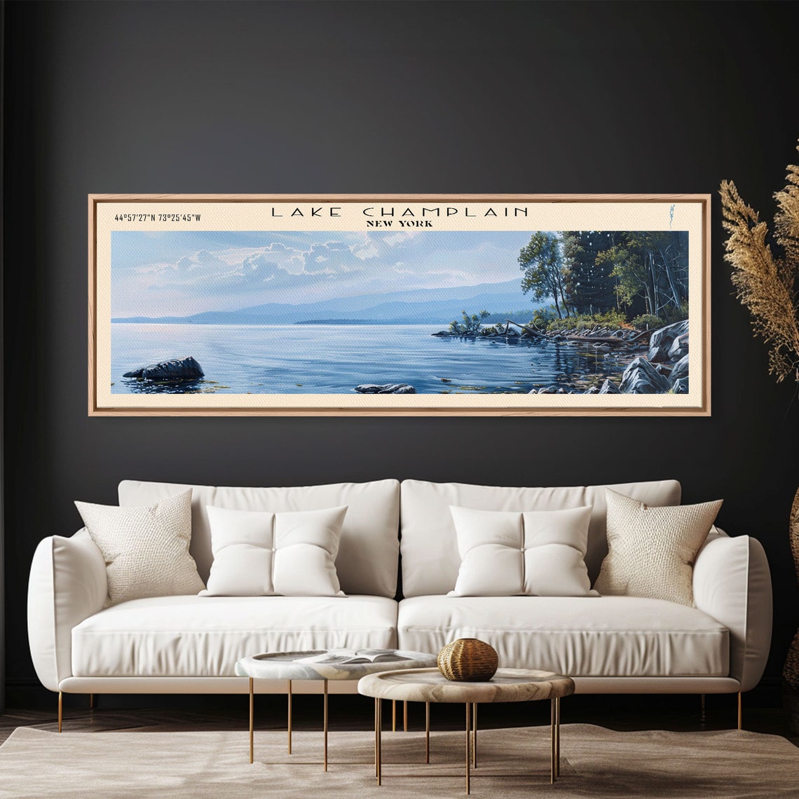Lake Champlain New York Rocky Shoreline Blue Hills View Poster - Image 2