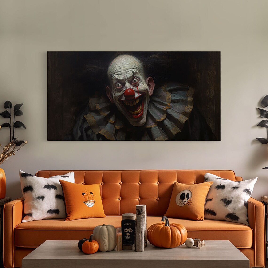 Creepy Clown Evil Grin Ruffled Collar Dark Portrait Scary Halloween Art Poster - Image 4