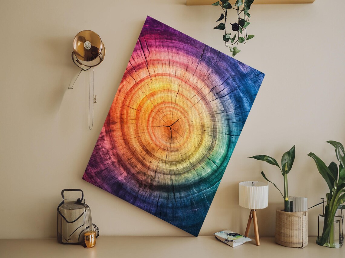 Rainbow Tree Rings Framed Print Colorful Abstract Rustic Decor Modern Farmhouse Modern Decor Vertical Wall Art Living Room Decor - Image 4