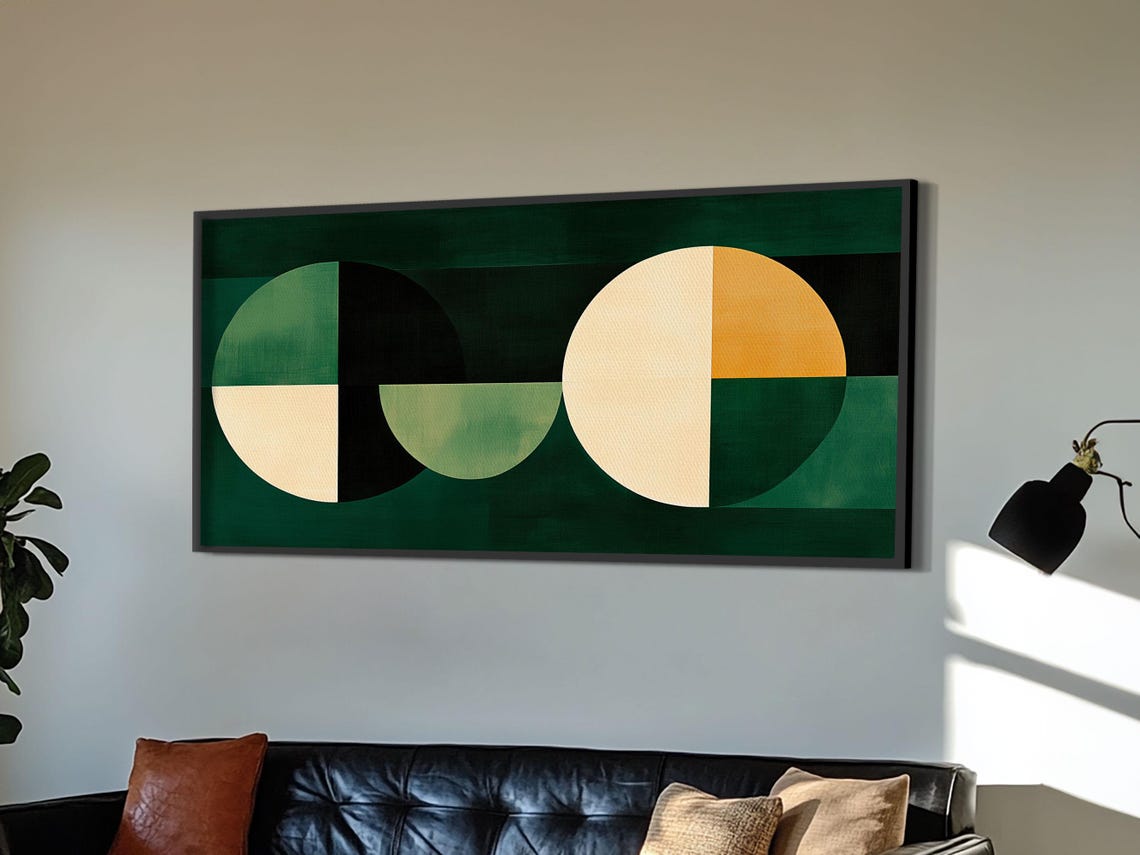 Abstract Wall Art Emerald Green Geometric Print Large Framed Modern Art Mid Century Abstract Home Decor Minimalist Statement Piece - Image 4