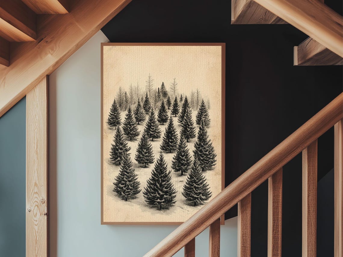 Christmas Tree Farm Sketch Pine Forest Minimalist Holiday Wall Poster - Image 4