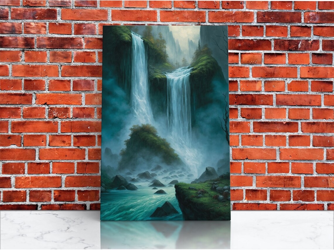Fantasy Waterfall Oil Painting Art Print, Living Room Decor - Image 3
