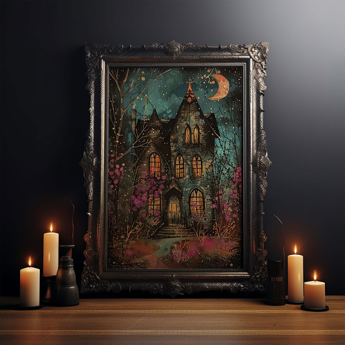 Enchanted Gothic House Halloween Art Print, Spooky - Image 3