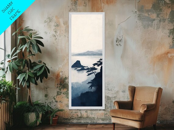 Monochrome Ink Ocean Cliffs Pine Silhouette Misty Seascape Wall Poster