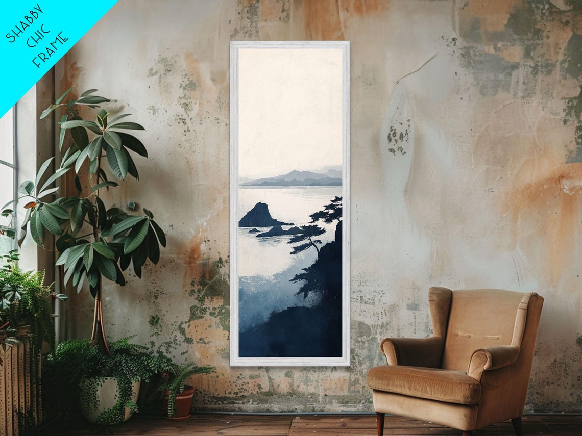 Monochrome Ink Ocean Cliffs Pine Silhouette Misty Seascape Wall Poster