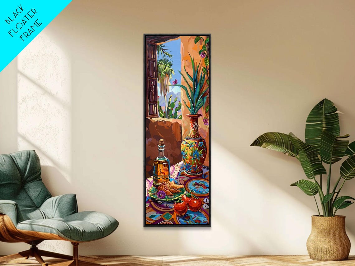 Tropical Landscape Art Print Framed On Vertical Food Art For Kitchen Spanish Inspired Coastal Art Print Modern Wall Art - Image 3