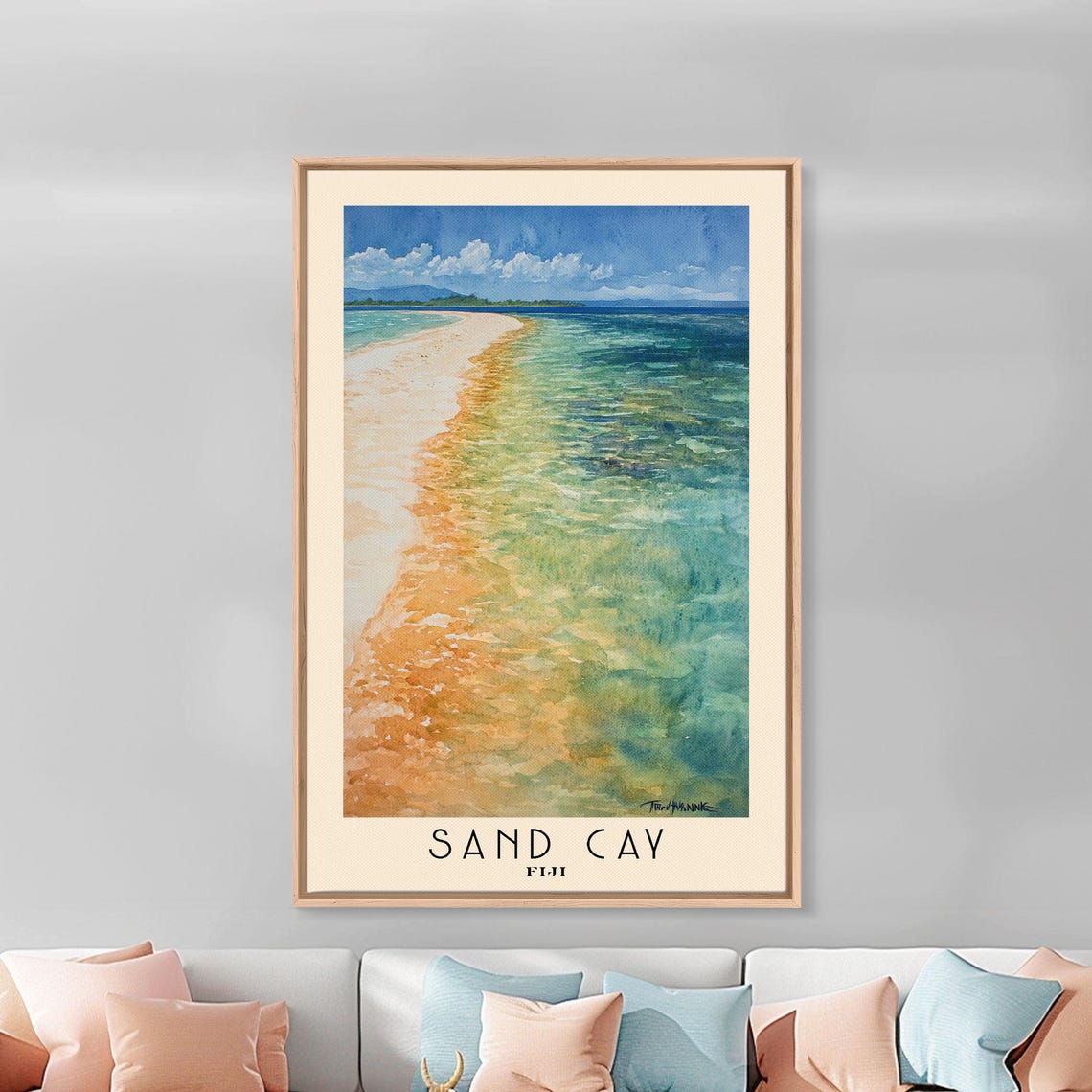 Sand Cay Fiji Narrow White Sandbar Turquoise Ocean Watercolor Poster - Image 2