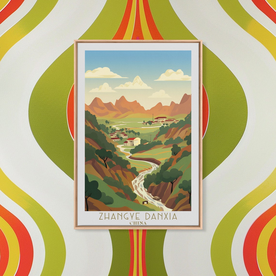 Zhangye Danxia China Rainbow Mountains Valley Village Travel Poster - Image 4