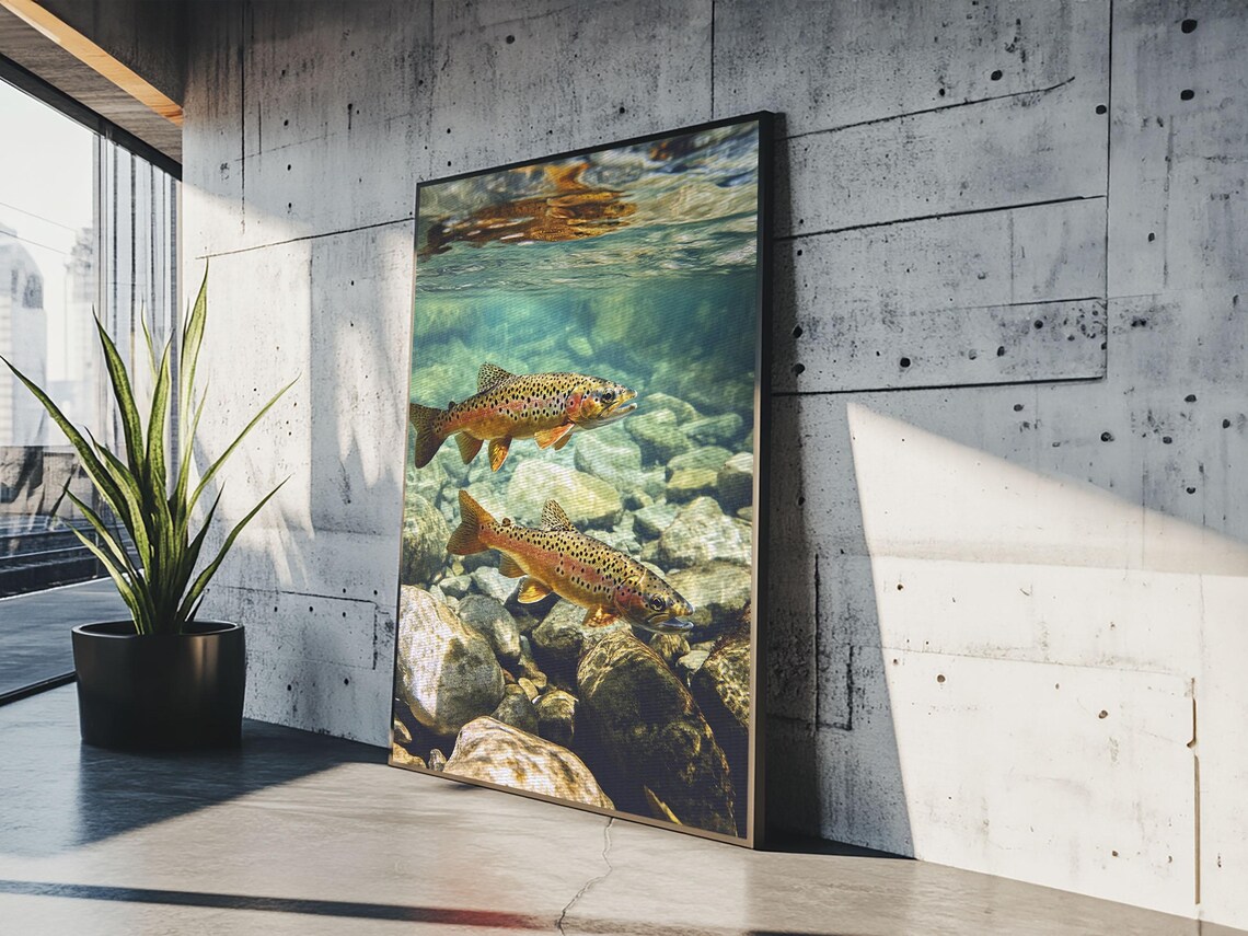 Pair Of Trout Rustic Fly Fishing Art Print for Living Room