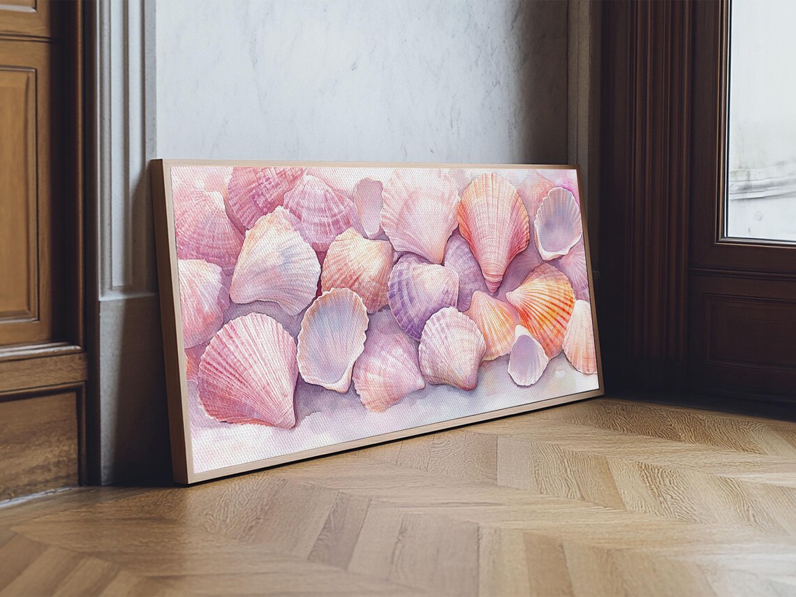Pink Seashells Watercolor Coastal Beach Nautical Bedroom Wall Art Print - Image 3