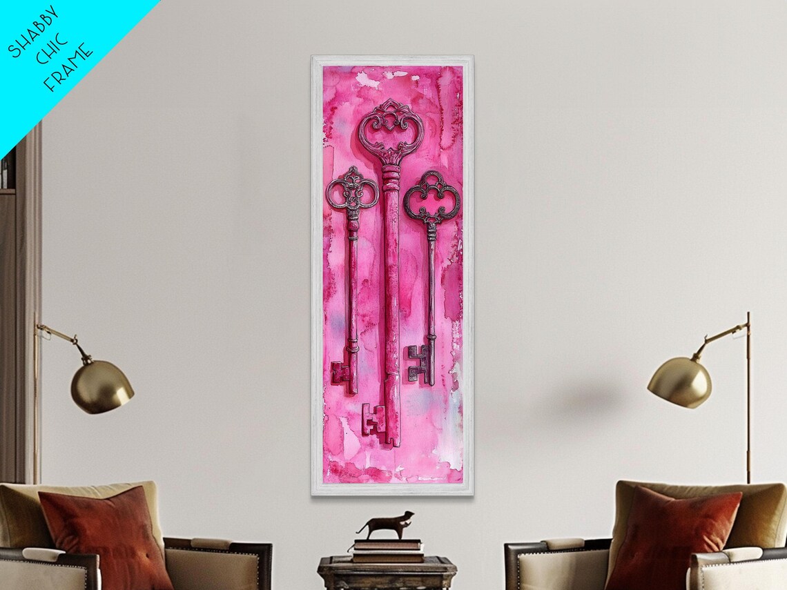 Antique Magenta Skeleton Keys Pink Watercolor Whimsical Wall Poster - Image 5