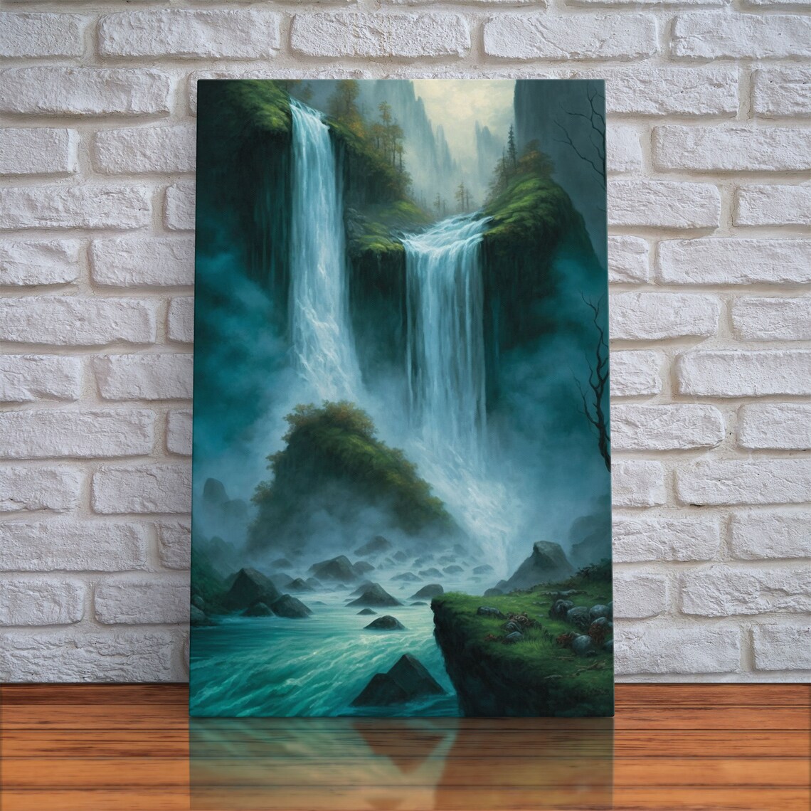 Fantasy Waterfall Oil Painting Art Print, Living Room Decor - Image 5