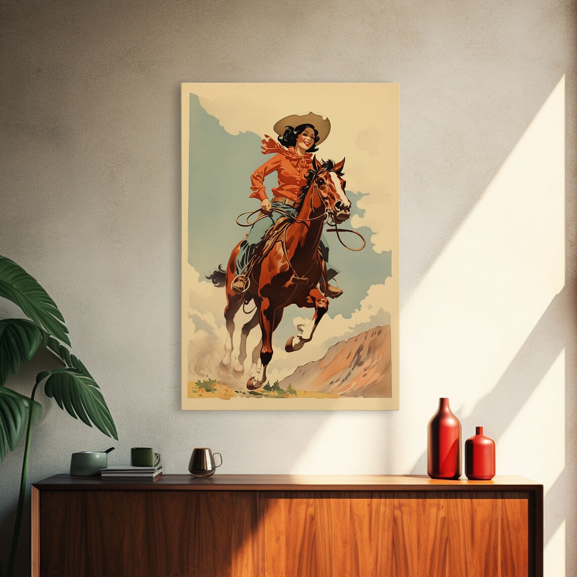 Rustic Horse Rider Cowgirl Art Print, Vintage Western Style - Image 4