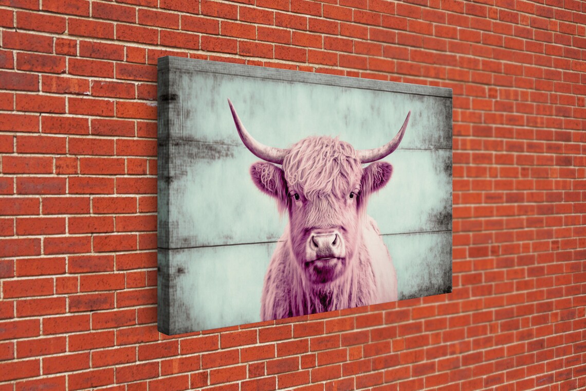 Pink Highland Cow Distressed Wood Rustic Farmhouse Animal Art Poster - Image 3