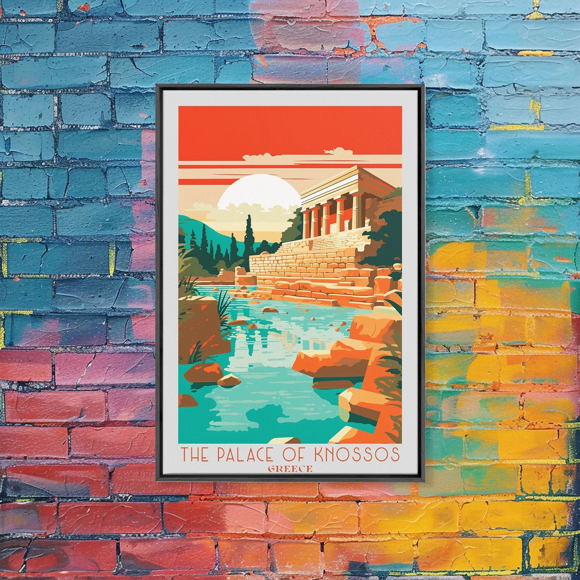 The Palace Of Knossos Greece Minoan Ruins Sunset Pool Retro Art Poster