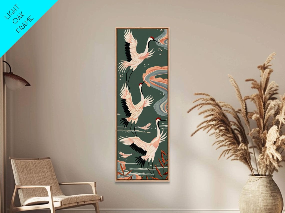 Cranes In Flight Red Crowned Teal Clouds Japanese Art Poster - Image 5