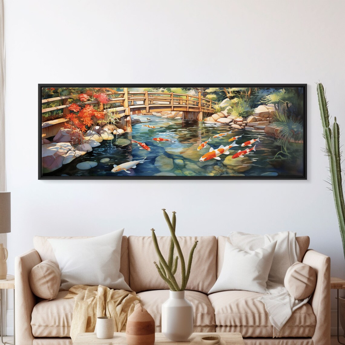 Panoramic Koi Pond Art Print, Living Room Decor