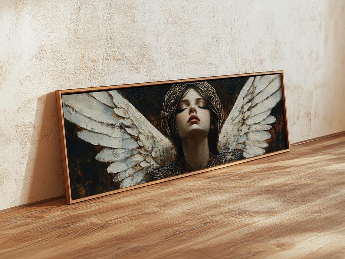 Angel White Wings Dark Moody Painting Celestial Serene Wall Poster - Image 6