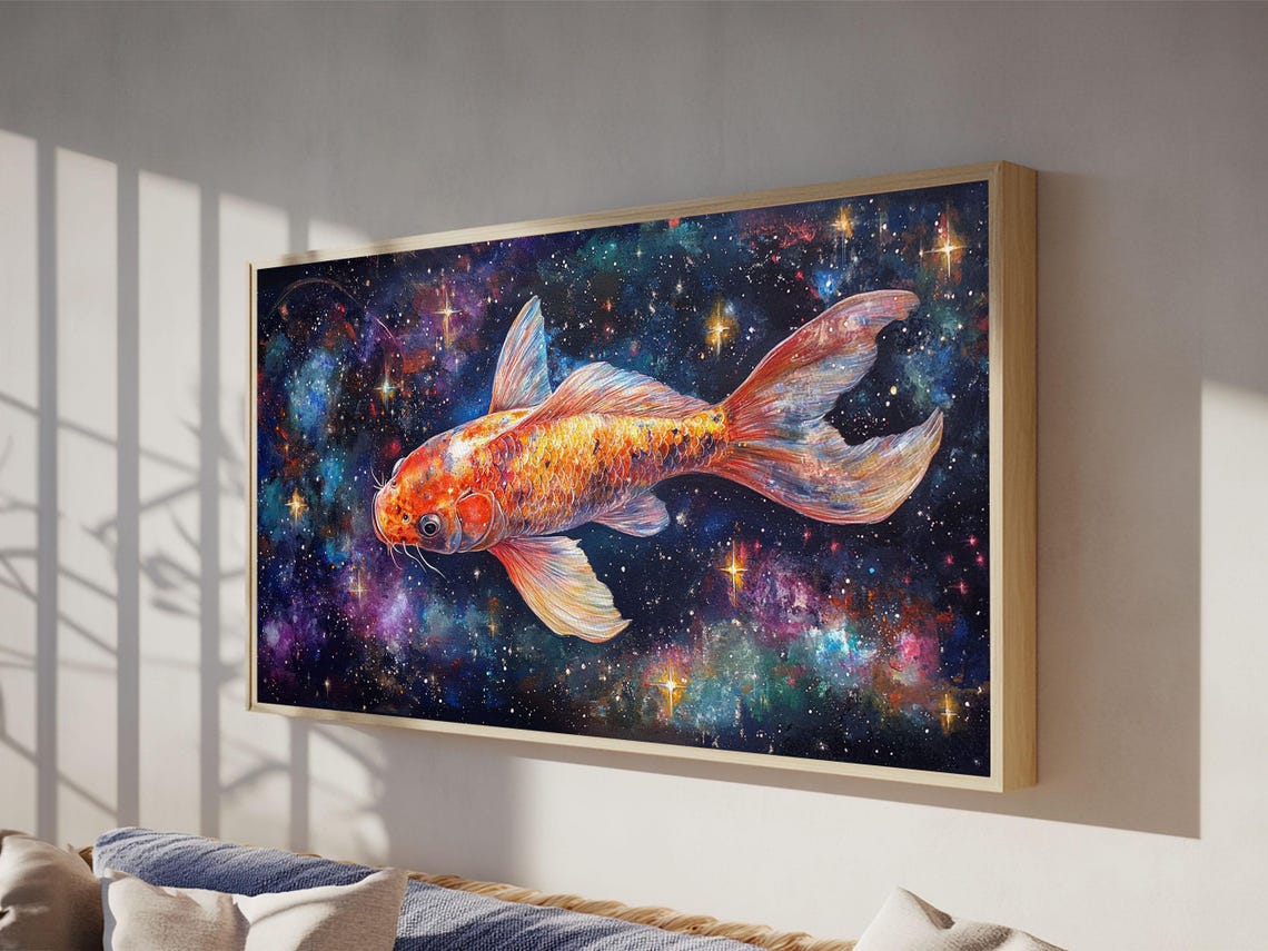 Cosmic Koi Fish Swimming Through Starry Galaxy Nebula Art Poster - Image 4