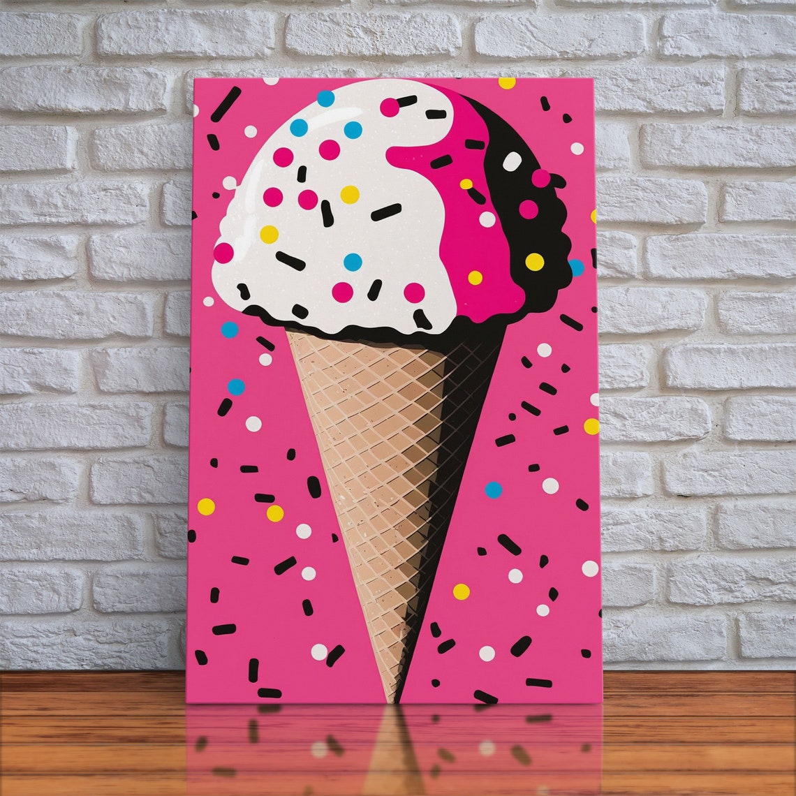 Pop Art Graffiti Ice Cream Cone Sprinkles Hot Pink Background Poster - Image 5
