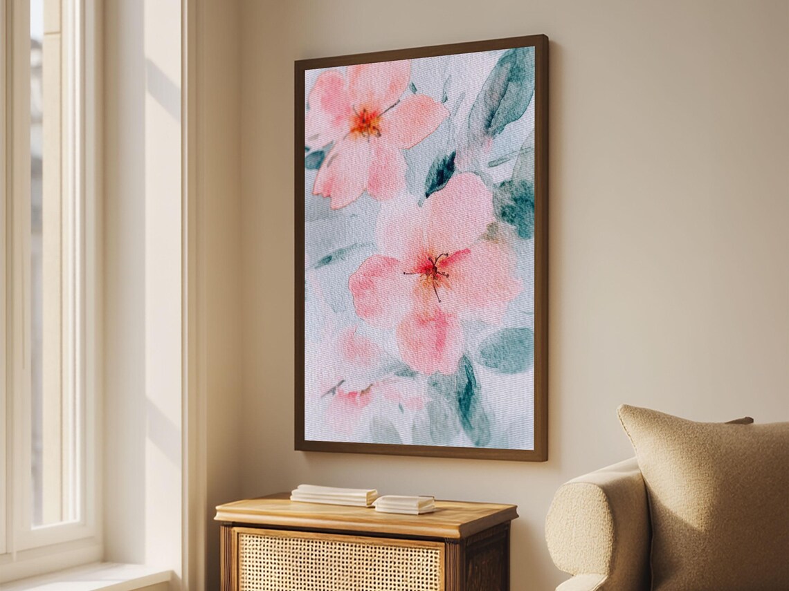 Pink Cherry Blossom Watercolor Soft Floral Minimalist Spring Poster - Image 3