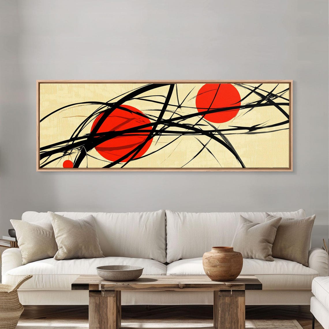 Sun Streaks 3 Red Suns With Black Streams Framed Print Mcm Style Geometric Abstract Wall Art - Image 3
