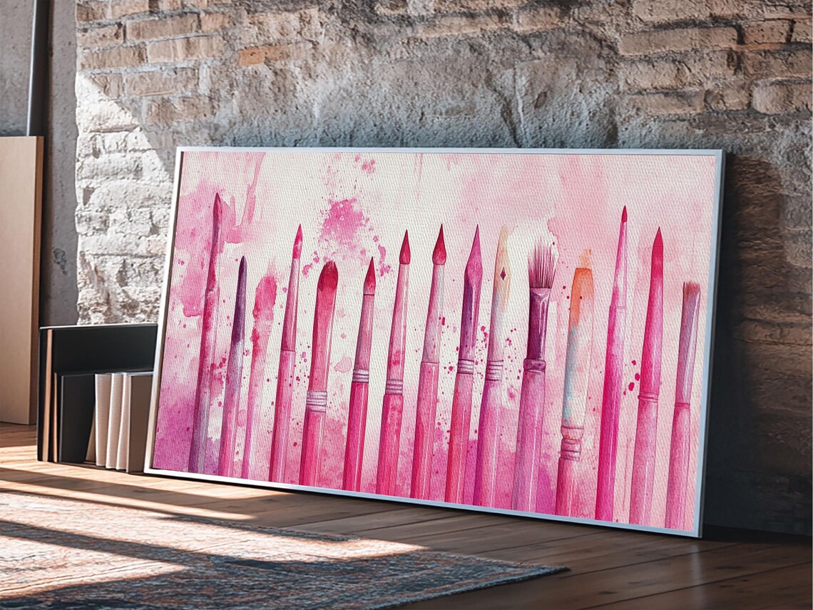 Artistic Brushes Print Pink Abstract Art Tools Studio Decor Light Pink Wall Art Boho Minimalist Wabi Sabi Artist Gift Idea - Image 3
