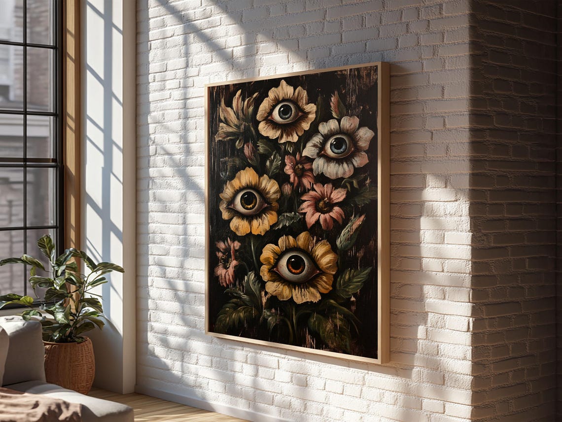 Gothic Flowers With Eyes Dark Botanical Macabre Painting Print - Image 2