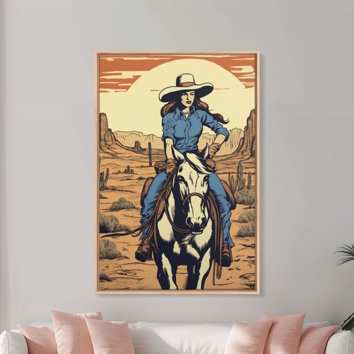 Cowgirl Riding White Horse Desert Canyon Sunset Retro Western Poster - Image 5