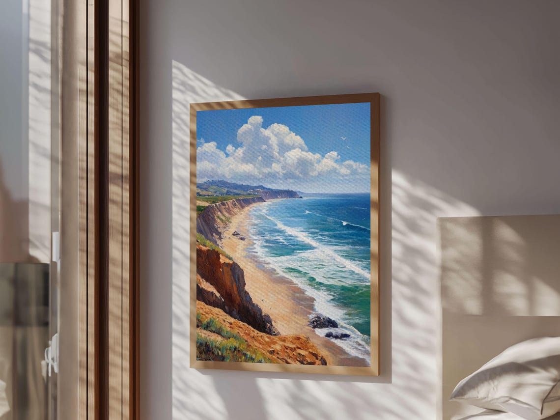 Coastal Cliffs Golden Beach Blue Ocean Waves Scenic Coast Art Poster - Image 6
