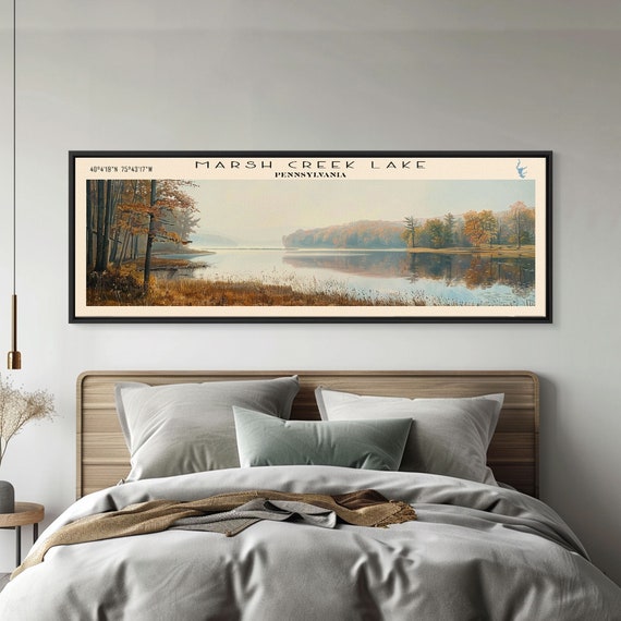 Marsh Creek Lake Pennsylvania Framed Print Lake House Decor Panoramic Wall Art Travel Poster Landscape Painting Modern Art