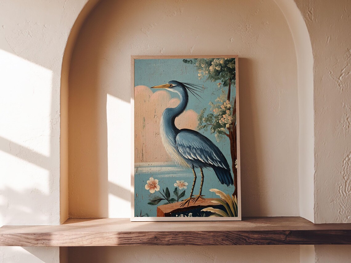 Blue Heron Vintage Coastal Art Print, Beach House - Image 6
