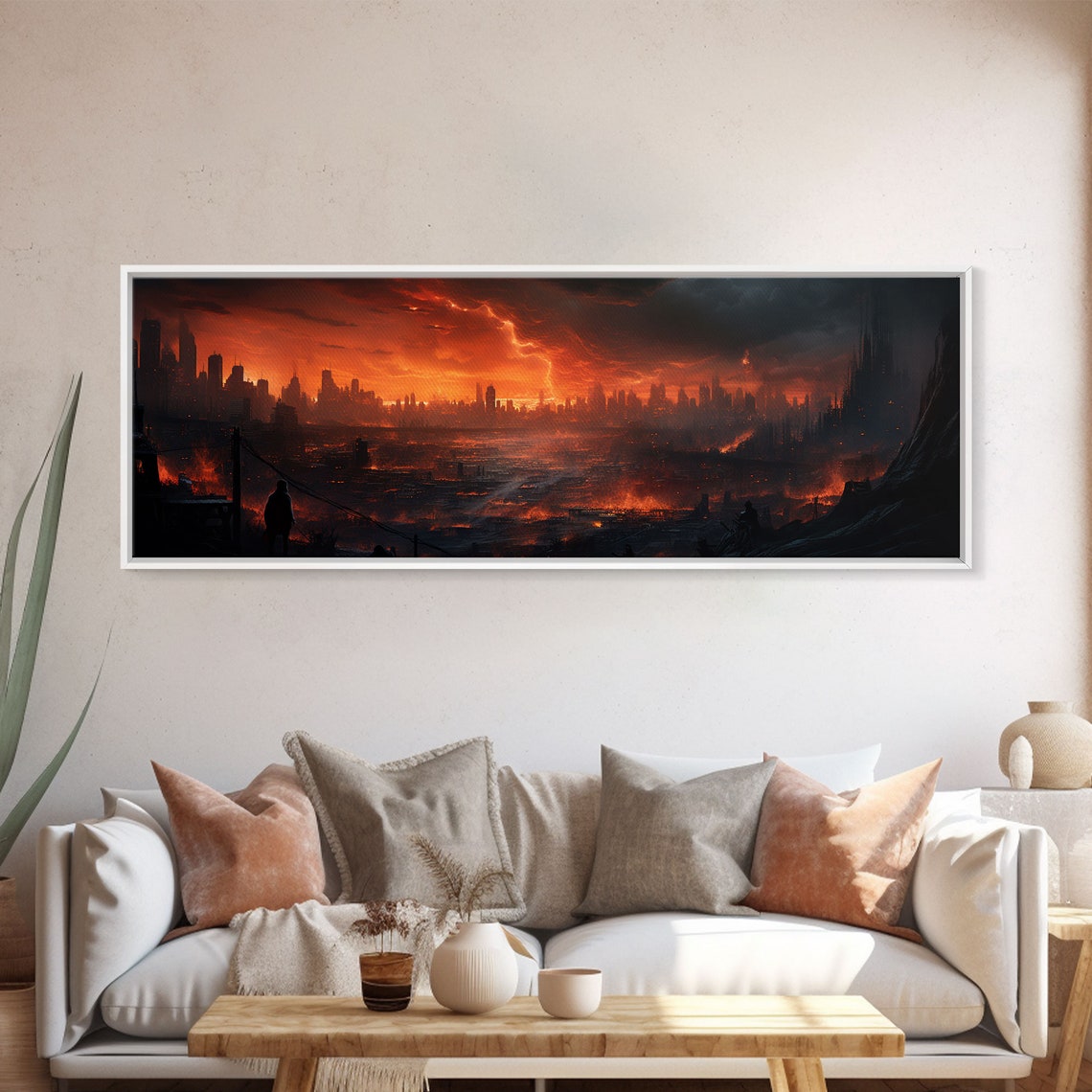 The Burning City Fire Storm Night Skyline Glowing Apocalyptic Print - Image 5