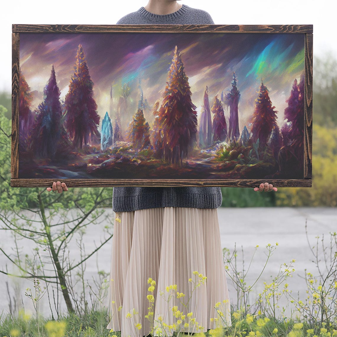 Psychedelic Glowing Fantasy Forest Rainbow Sky Iridescent Trees Poster - Image 2