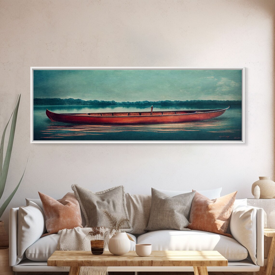 Cool Lakehouse Watercolor Canoe On The Lake Art Print