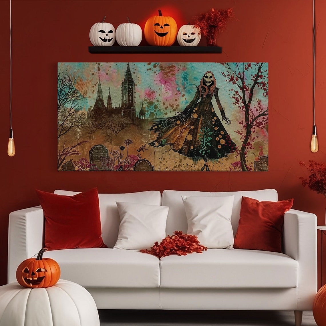Grinning Banshee In Cemetery With Gothic Church Spooky Art Poster - Image 6
