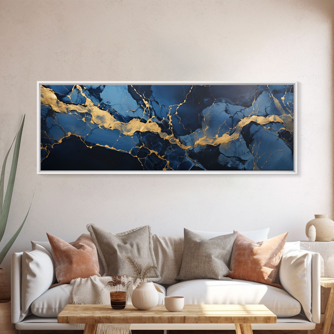 Black Blue Marble Gold Veins Luxury Abstract Modern Wall Art - Image 5