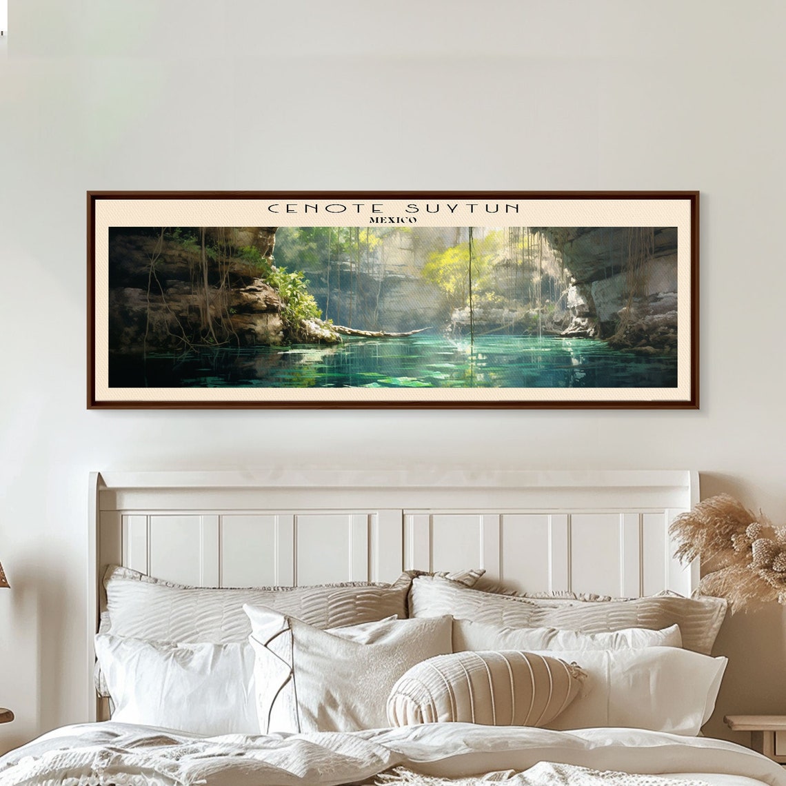 Cenote Suytun Mexico Cave Turquoise Water Light Beam Panoramic Poster - Image 3