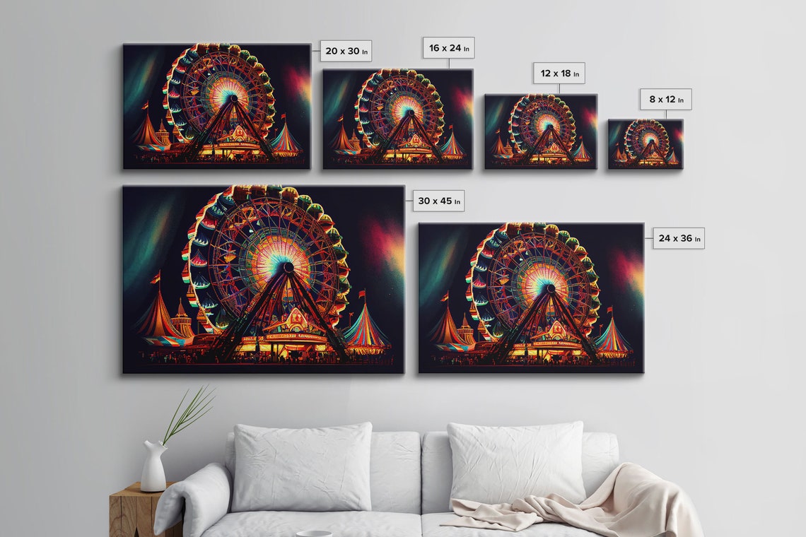 Neon Ferris Wheel Carnival Lights Night Sky Amusement Poster - Image 2